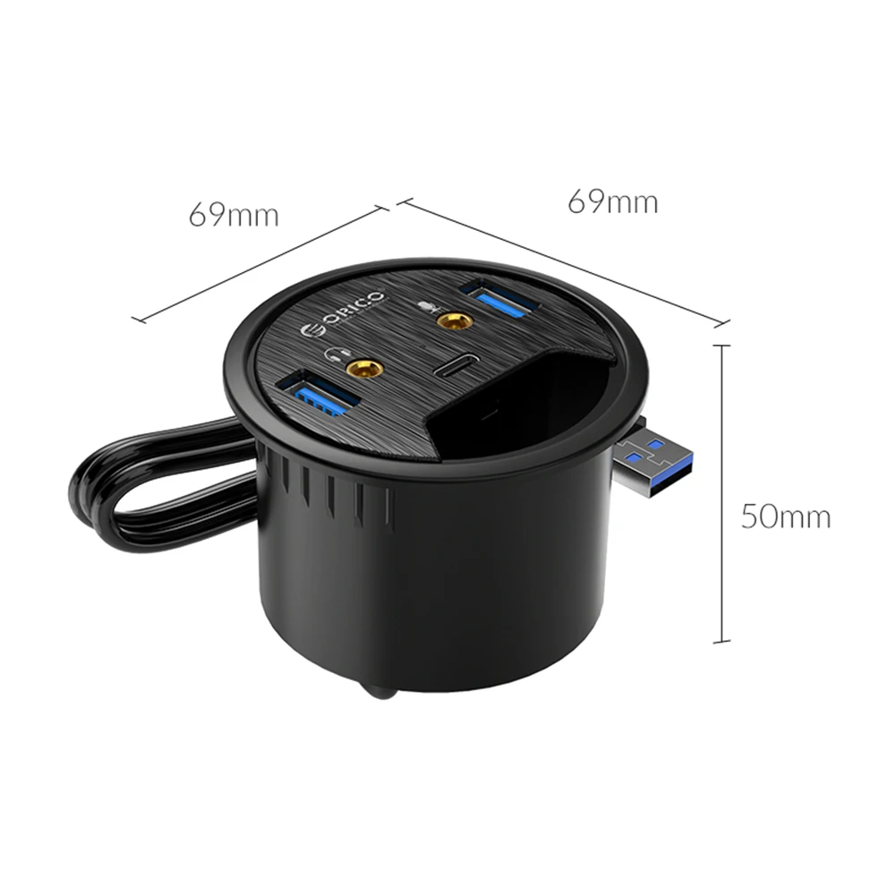 ORICO DESK-2U1C Desktop Grommet USB 3.0 HUB Type-A Type-C Audio Port Dongle Splitter Multi-Function Power Table Mounting Adapter |