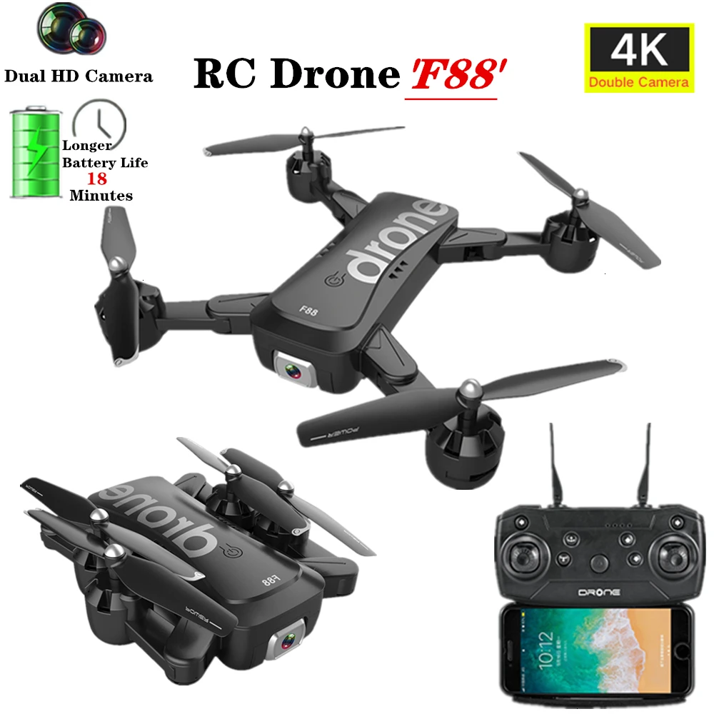 F88 Дрон 4K камера WiFi FPV широкоугольный складной портативный удержание высоты RC