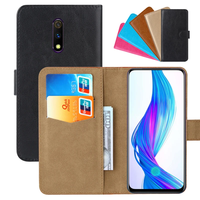 

Luxury Wallet Case For OPPO Realme X PU Leather Retro Flip Cover Magnetic Fashion Cases Strap