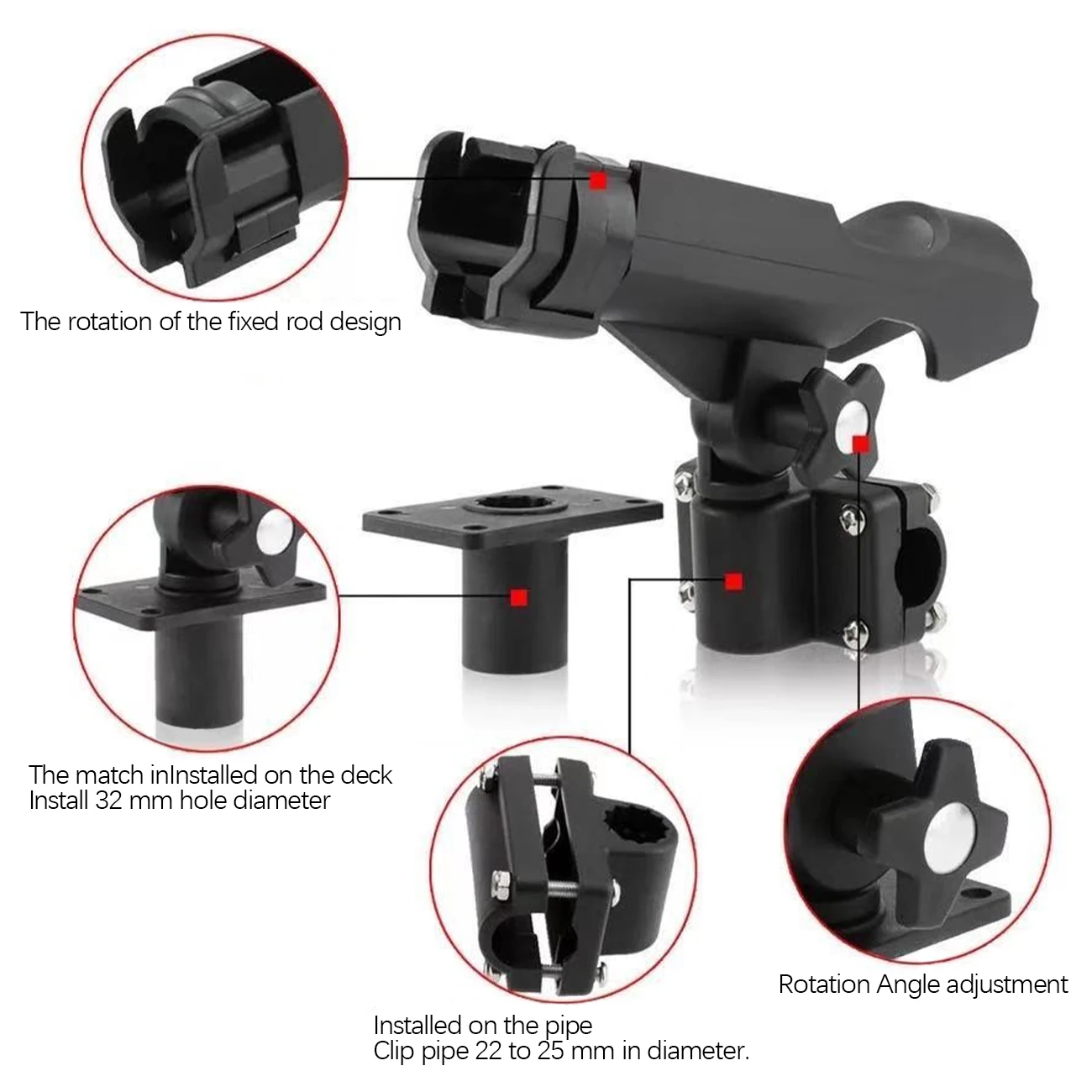 

Fishing Kayak Boat Rod Holder Adjustable 360 Degree Fishing Support Rod Tools Accessories Pole Bracket Rotatable Tackle