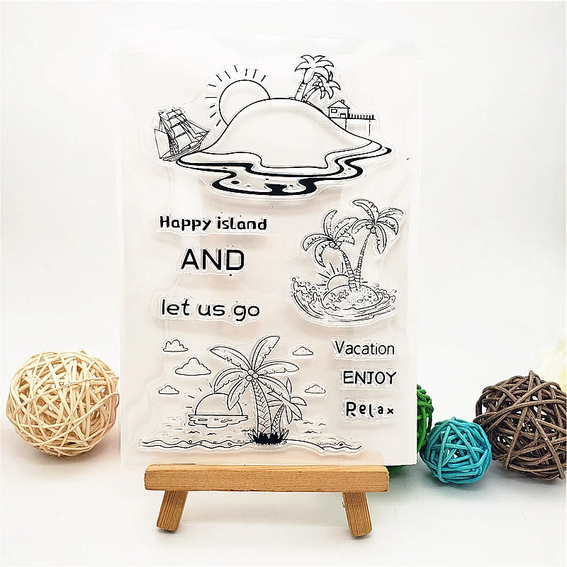 

Coconut Palm Island Clear Stamps Transparent Seal 11x16cm Silicone Seal TPR Halloween Roller Stamps DIY Scrapbooking Cards