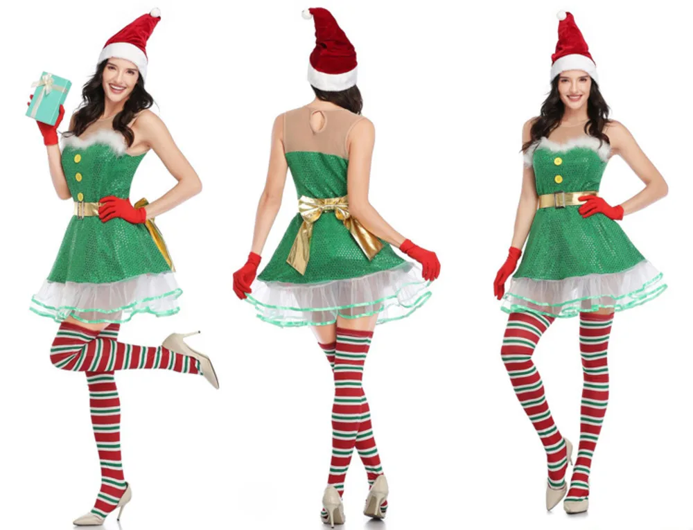 

Christmas green Christmas clothes lace skirts fake tube top sleeveless slim skirt Christmas stage costumes