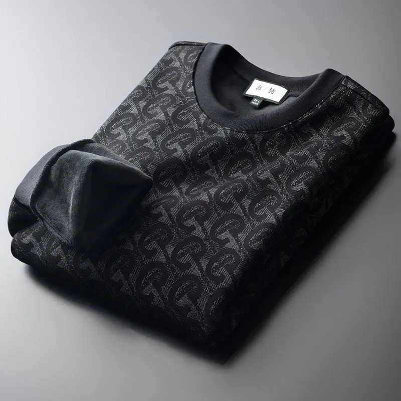 

Men's plush and thickened round neck sweater autumn and winter 2020 new fleece and ground texture casual Pullover