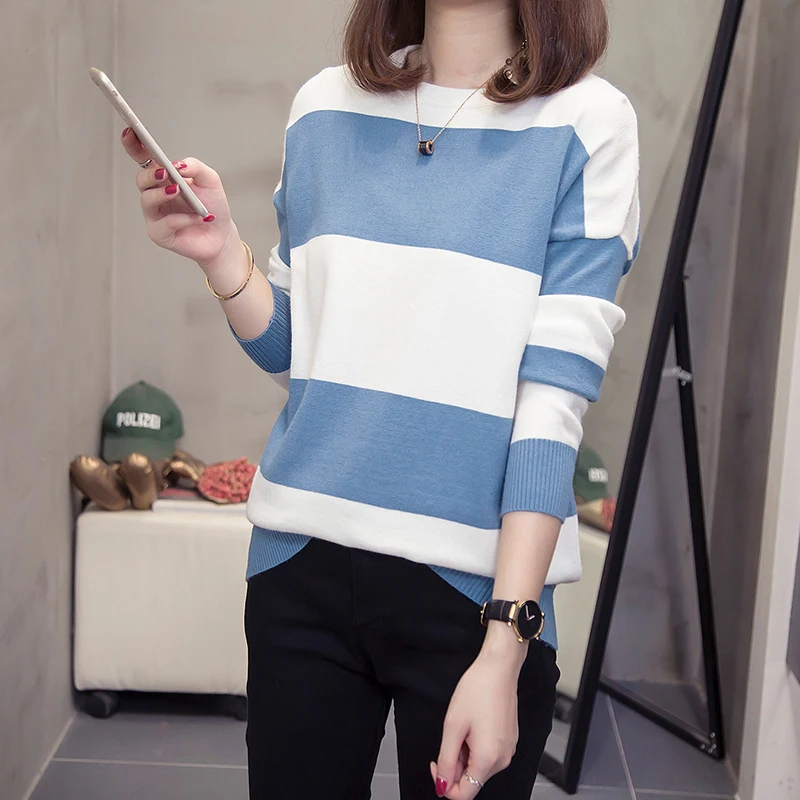 

autumn winter oversize sweater pullover loose long sleeve striped kint thick sweater jumper female casual casaco feminino 2020