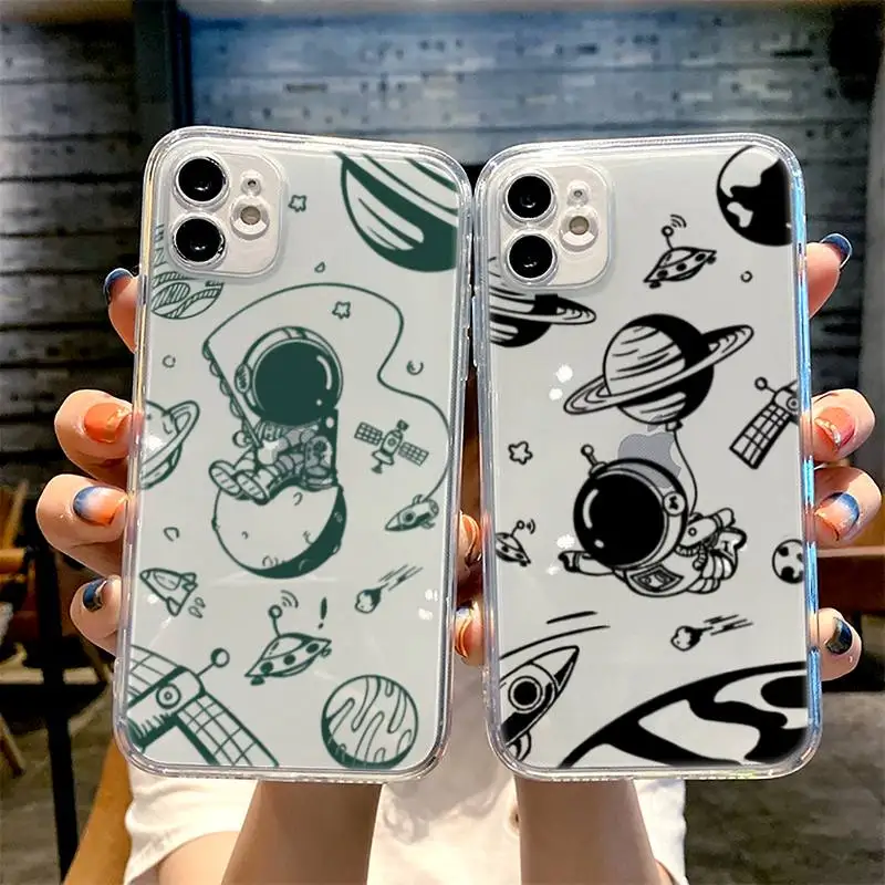

Cartoon Planet Star Astronaut Phone Case For iphone 13 12 11 8 7 plus mini x xs xr pro max Transparent soft