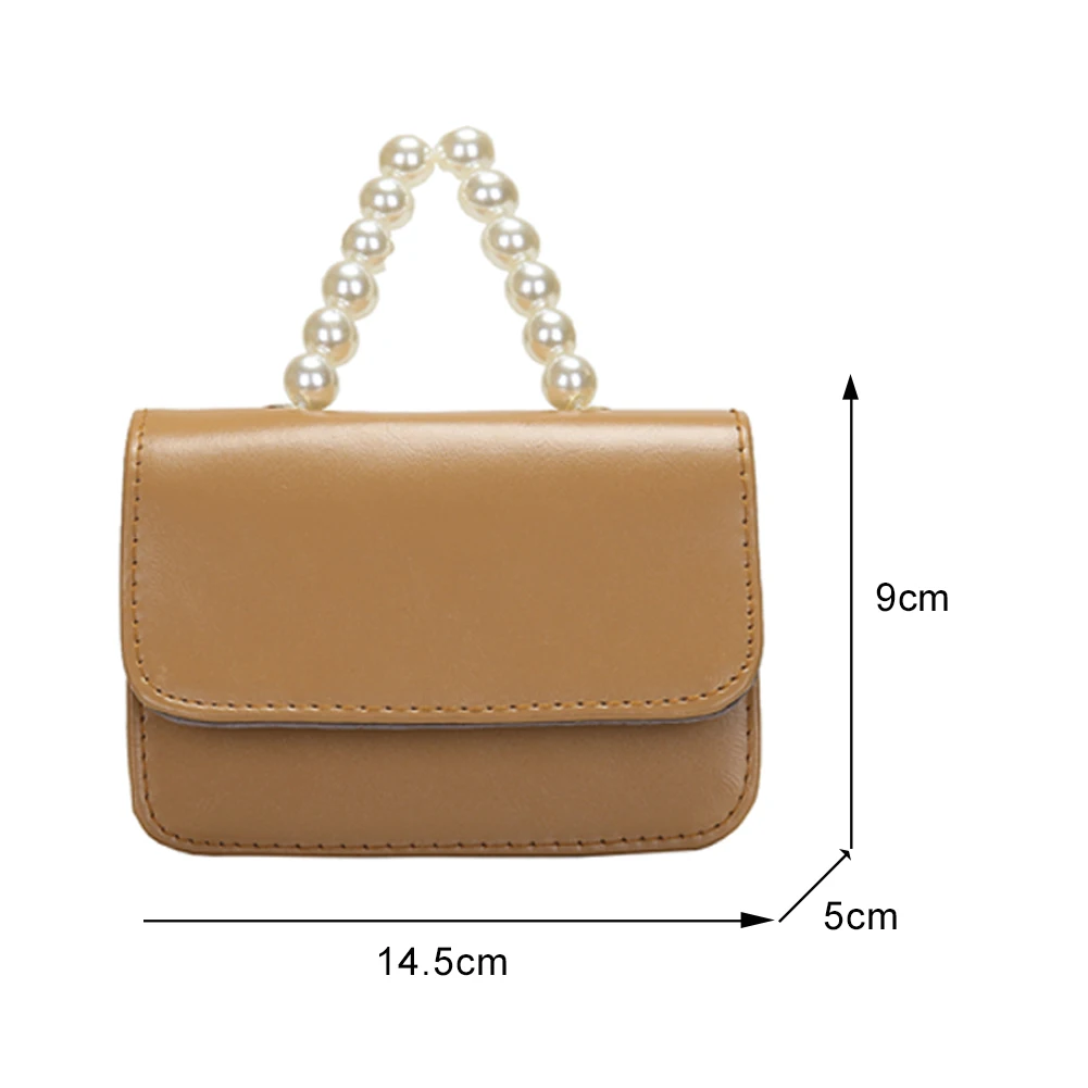 

Fashion Women PU Leather Pure Color Chain Crossbody Shoulder Messenger Bag Ladies Designer Pearl Small Square Flap Purse Handbag
