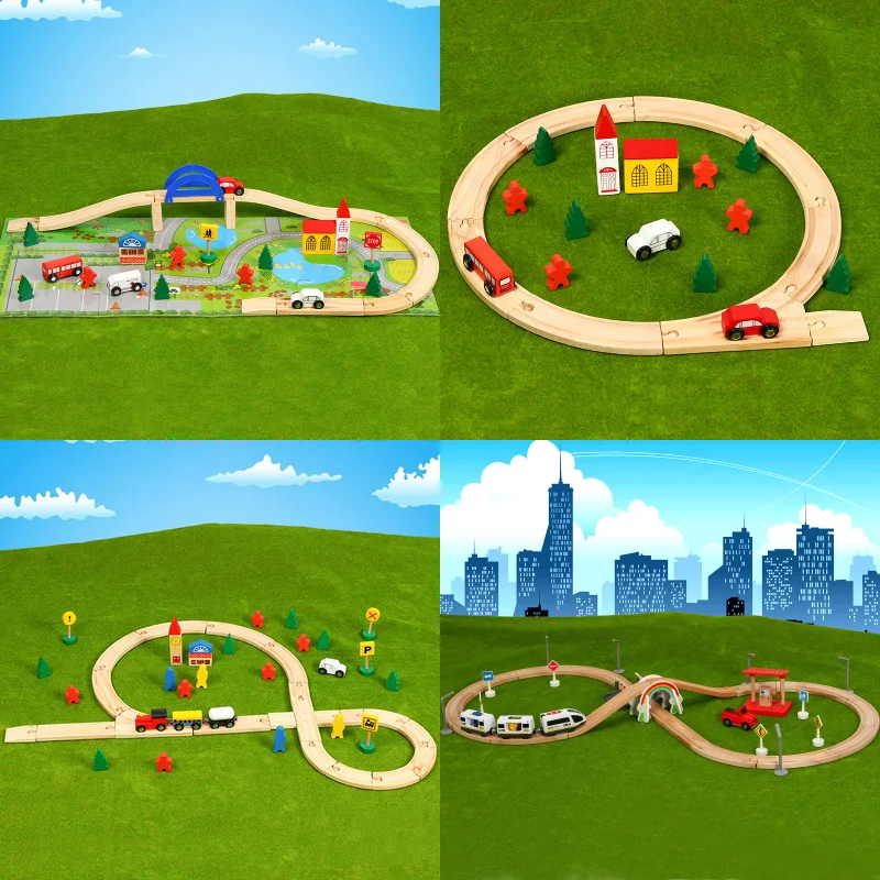 Деревянный поезд набор Детская деревянная железная дорога Волшебная дорожка