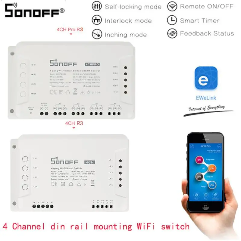 

Смарт-выключатель SONOFF R3 PRO/R3, 4-канальный, с Wi-Fi
