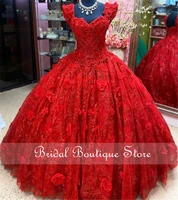 vestidos de 15 a%c3%b1os red quinceanera dresses 3d floral applique beaded sweet 16 dress prom gowns lace up