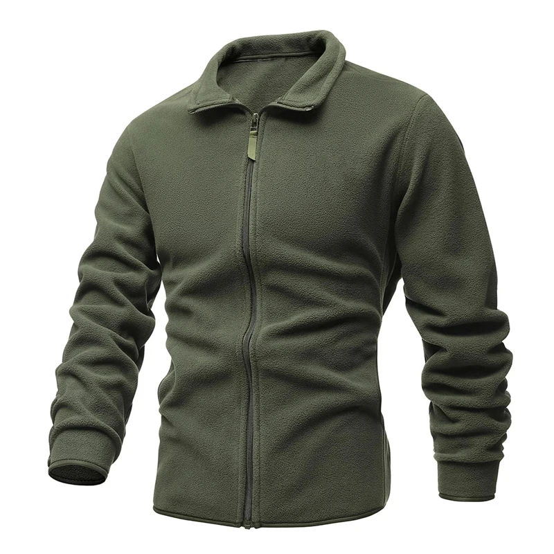

QNPQYX New Autumn Street Men's Jacket Slim Double-sided Fleece Tactical Sweater Casual Stand-up Collar Zipper Solid Color Jacket