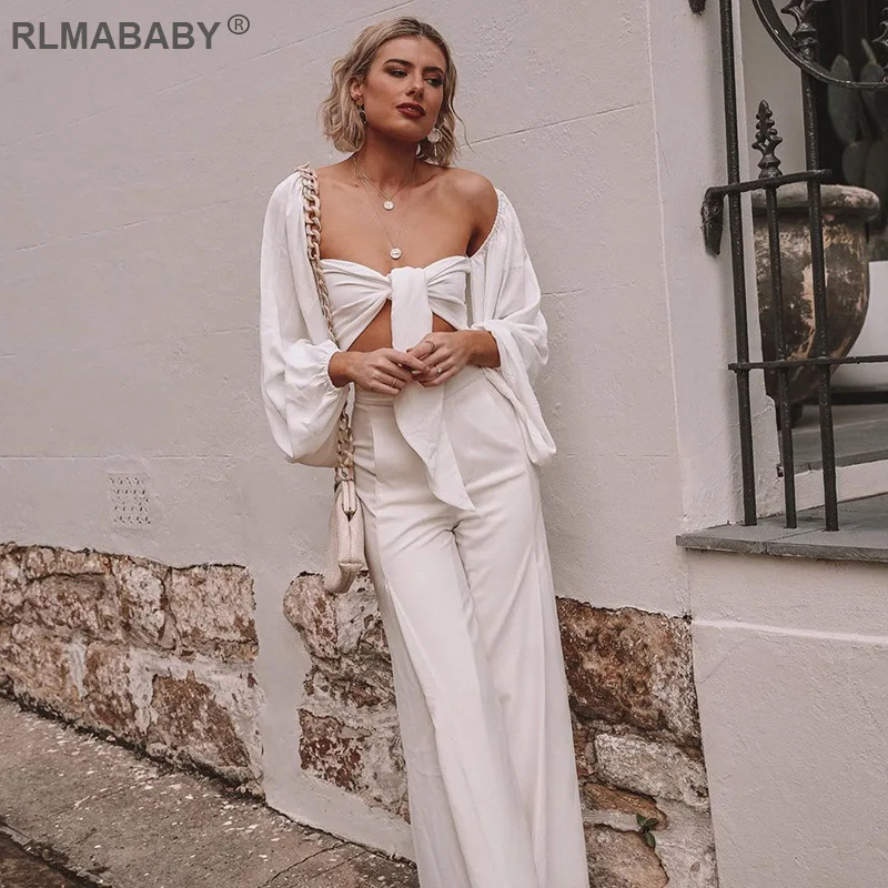 2020 Sexy Summer Women White Blouse Square Collar Backless Puff Sleeve Bandage Bow Crop Top Casual Beach Party Top Blouse Shirts