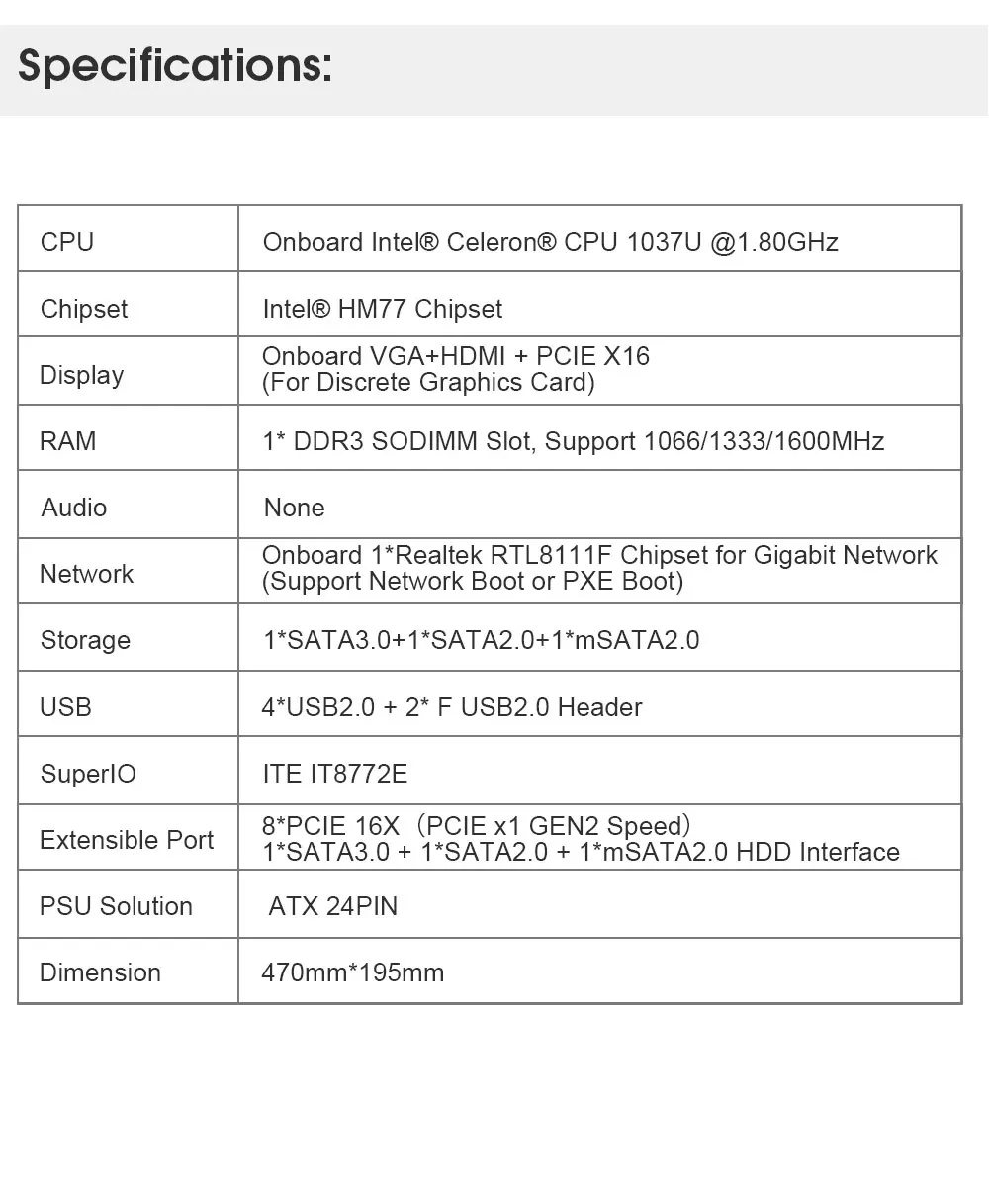 

BTC-37 Miner Motherboard CPU Set 8 Video Card Slot DDR3 Memory Integrated VGA Interface Low Power Consumption