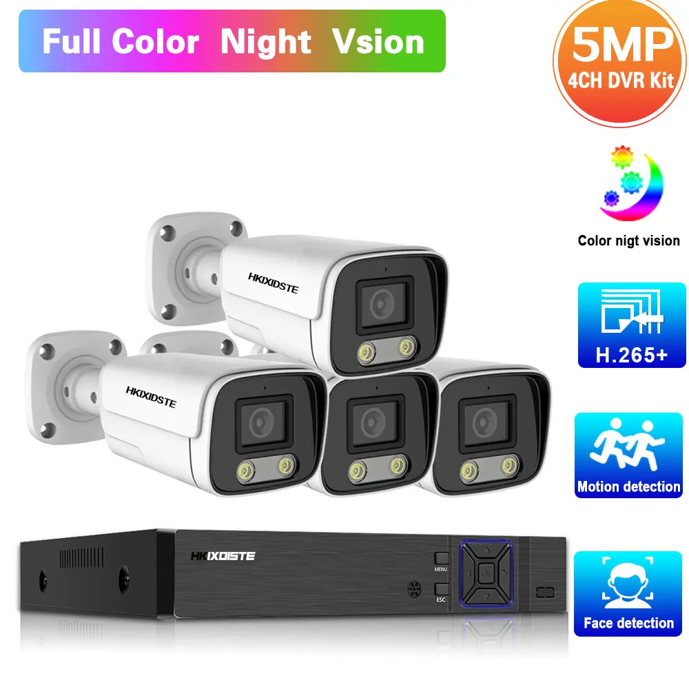 

5MP CCTV Camera Security System DVR Kit 4CH Outdoor Color Night Vsion AHD Video Surveillance 4 Cameras System Kit XMEYE H.265