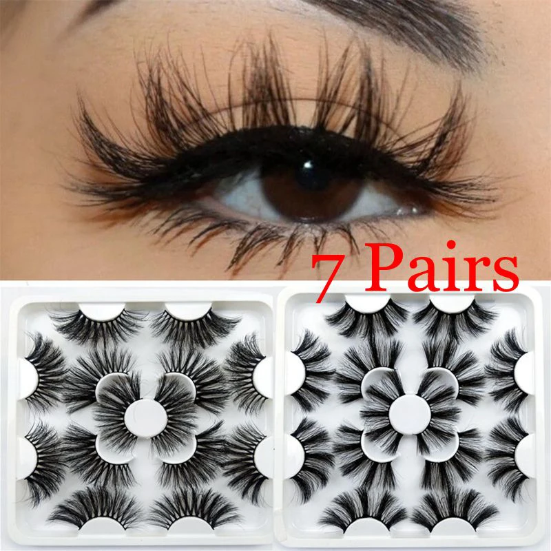

5D Mink Eyelashes Long Lasting Mink Lashes Natural Dramatic Volume Eyelashes Extension Thick Long 3D False Eyelashes 7 Pairs