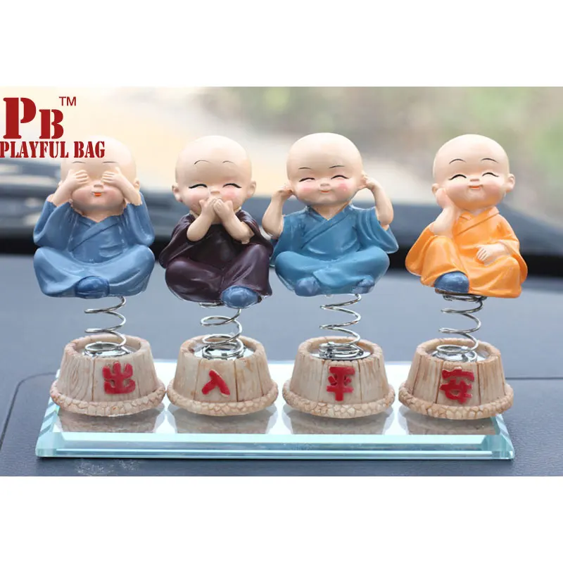 

PB Playful bag 4pcs Funny little monk shook his head ornaments car resin Mini r lovely action figure creative car decoration