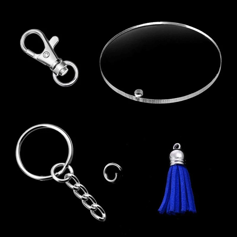 

Acrylic Transparent Circle Discs,Clear Acrylic Keychain Blanks and Tassel Pendant Keyring Set for DIY Projects and Craft