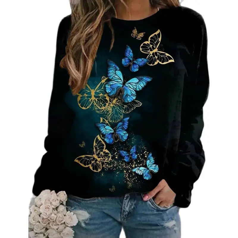 

Футболка женская с длинным рукавом, круглым вырезом и принтом