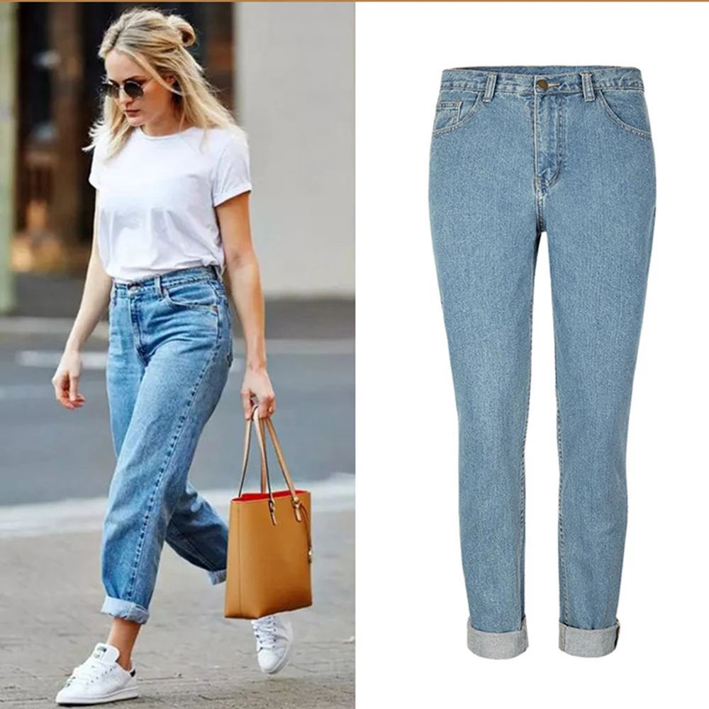 

Свободные джинсы, женские джинсы с завышенной талией в уличном стиле, трендовые винтажные широкие прямые брюки, женские качественные джинс...