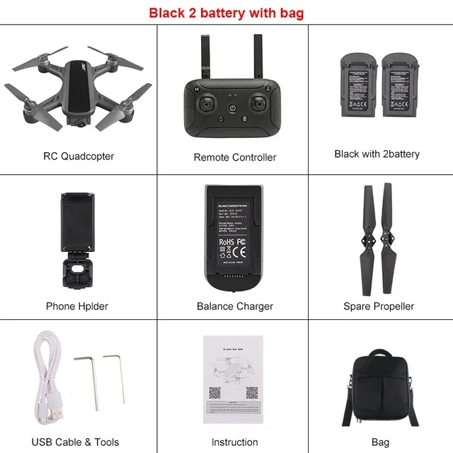 Black 2 Battery 1bag JJRC X9 5G 1080P WiFi FPV Радиоуправляемый Дрон gps Бесщеточный Gimbal позиционирование потока высота удержания Квадрокоптер дистанционное управление вертолеты - Цвет: Black 2 Battery 1bag