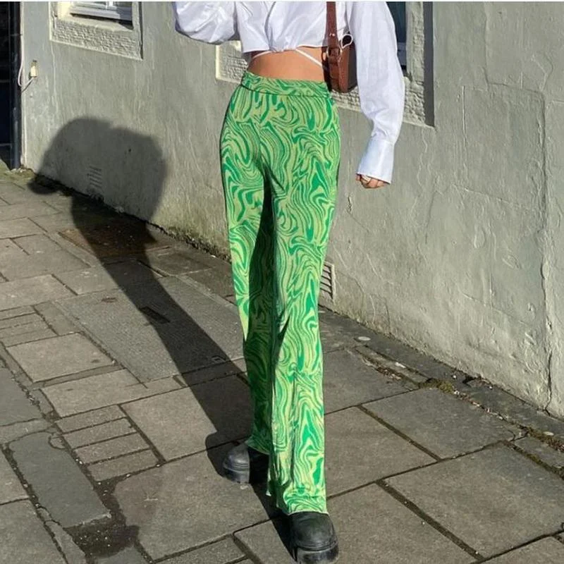 

Tie Dye Print Loose Pants Women Y2K Summer 2021 Green High Waist Oversized Fashion Wide Leg Vintage Trousers Casual fairy grunge