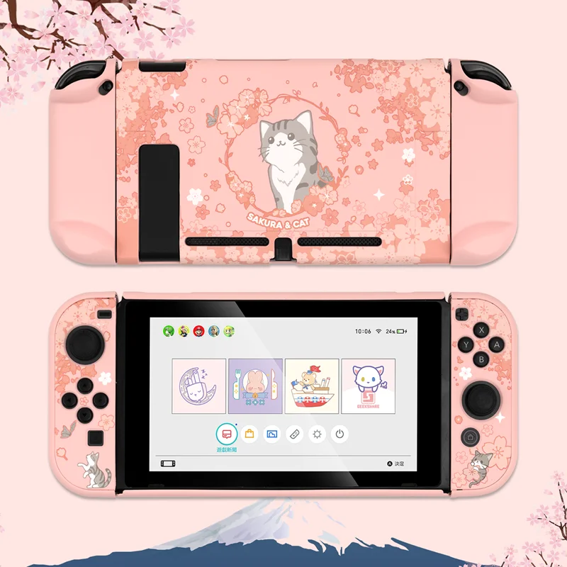 

Nintendo Switch Shell Sakura Cat Pink Cute Cartoon Fairy League Hard Cover Back Girp Shell для Nintendo Switch