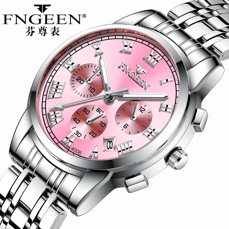 

FNGEEN Women Watch Luxury Fashion Round Shape Quartz Stainless Steel Folding Strap Ladies Waterproof Date Wrist Watches GIFT