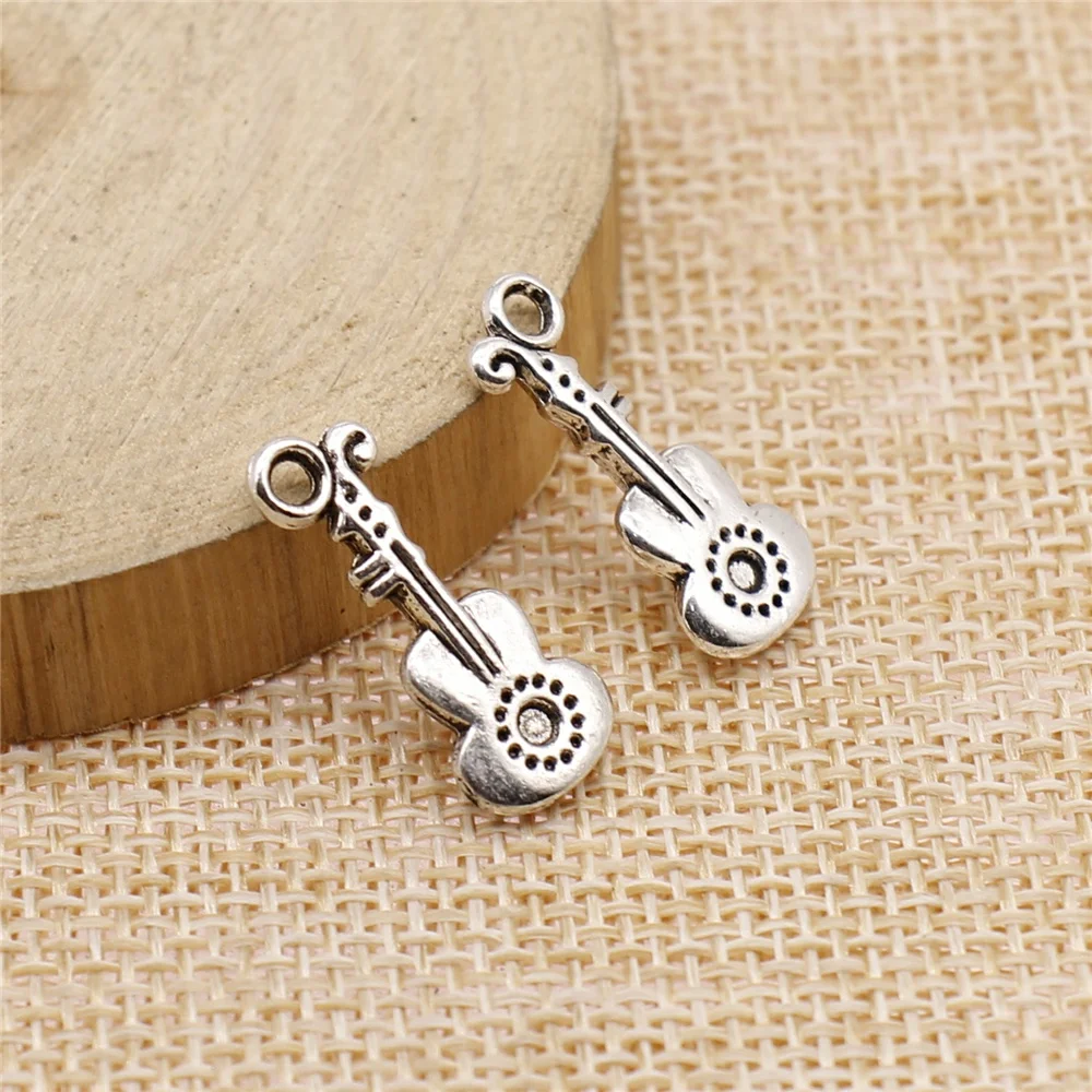 

free shipping 59pcs 21x9mm antique silver guitar charms diy retro jewelry fit Earring keychain hair card pendant accessories