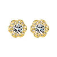 fashion 925 silver jewelry earrings with aaa zircon gemstones flower shape gold color stud earring ornaments for women wedding