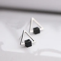 fashion simple triangle black square stud earrings korean silver plated fashion womens stud earrings daily matching jewelry