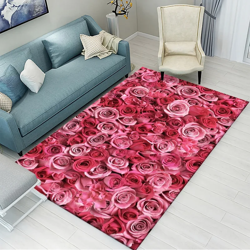 

3D Flannel Carpet Bedroom Rug Alfombra Kids Area Rugs for Home Rose Flower Soft Floor Tapete Parlor Mat Living Room Decoration