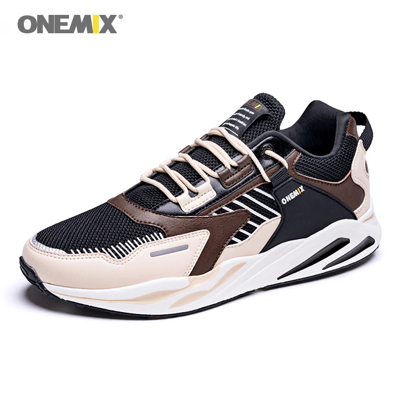 

ONEMIX New Sports Running Shoes Men Sneakers Breathable Leather Mesh Stitching Light Sports Shoes Outdoor Jogging Walking Shoes