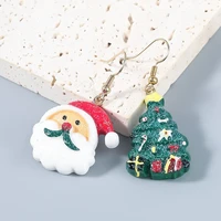 2021 christmas series santa claus christmas tree asymmetrical earrings female ins wind ear ornaments