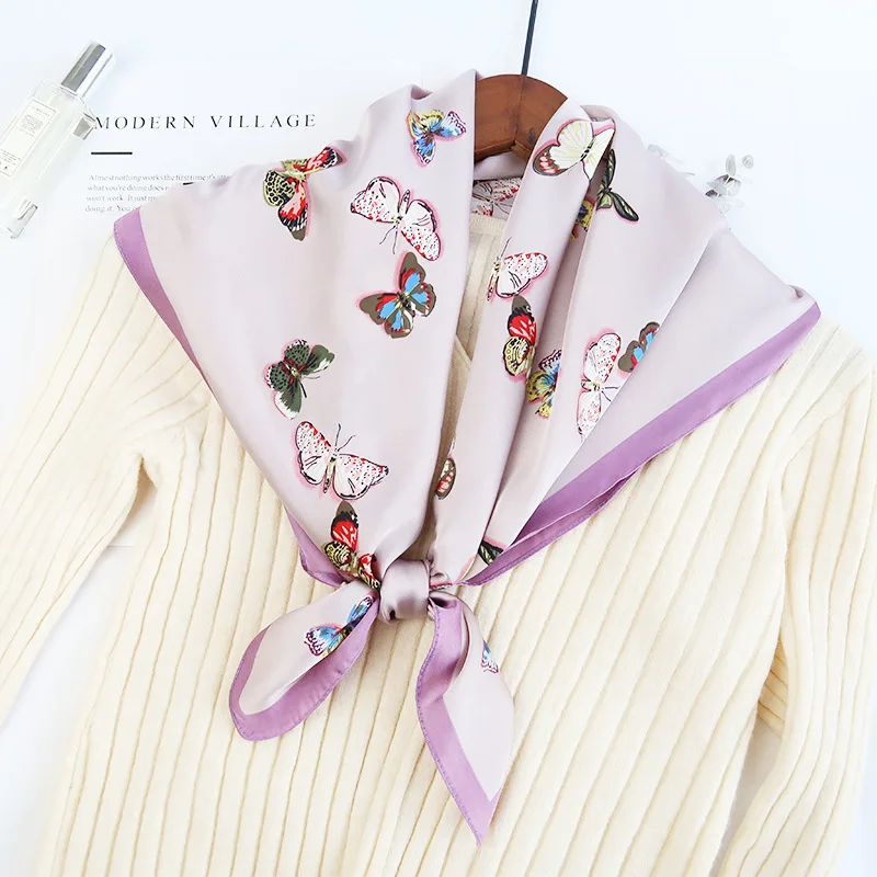 

Маленький свежий принт бабочки Женский Летний Новый искусственный шелк простая атмосфера дикий модный темпераментный маленький шарф D25