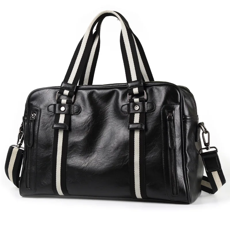 

Men'S PU Leather Luxury Designer Handbag Black Fashion Brand Travel Bag Messenger Shoulder Bag