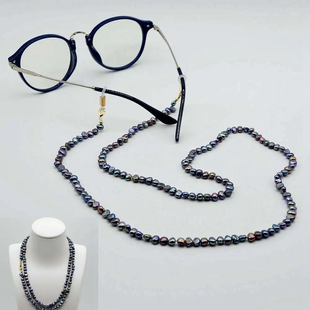 

Модернизированная цепочка для очков, черные натуральные очки с жемчугом, цепочка и ожерелье двойного назначения, маленькие жемчужные аксессуары для очков ручной работы