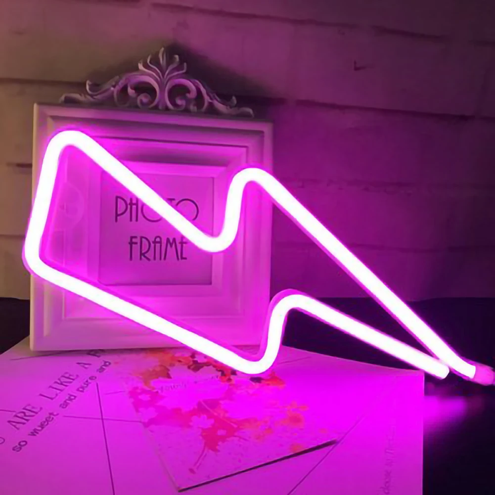 

LED Neon Sign Lightning Shaped USB Battery Operated Night Light Decorative Table Lamp For Home Party Living Room Xmas Gift