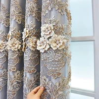 european top luxury 4d embossed flower design tulle curtain jacquard curtain fabric for living room bedroom hotel window decor4