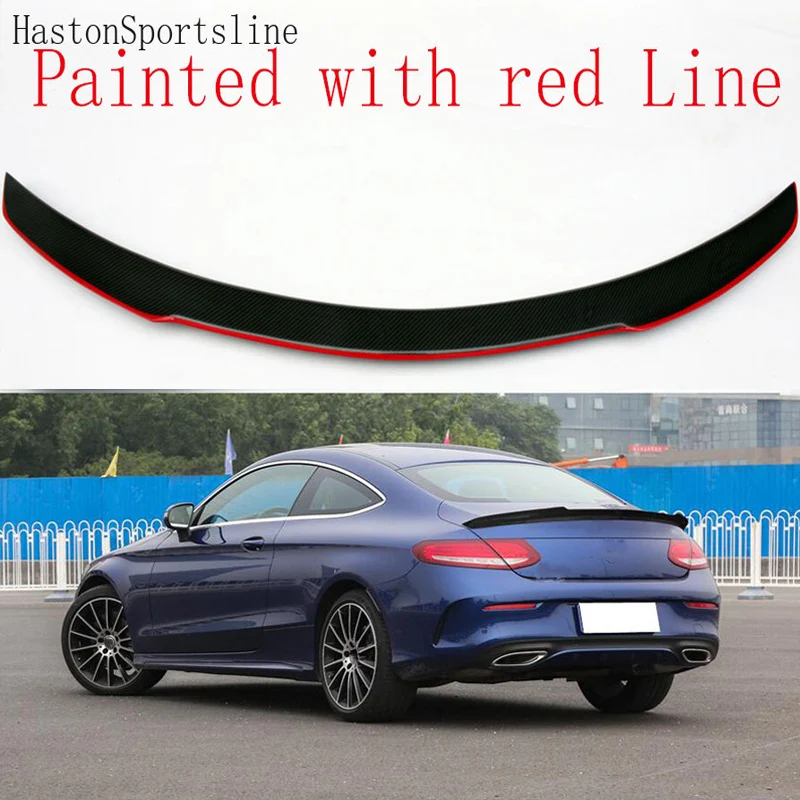 

FD Style Carbon Fiber Rear Spoiler Trunk Wing Paint with Red Line for Mercedes Benz W205 C205 C250 C300 Coupe 2door Only