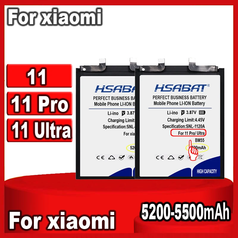 

Аккумулятор HSABAT BM55 BM4X для Xiaomi Mi 11 pro 11pro 11 Ultra, 5200-5500 мАч