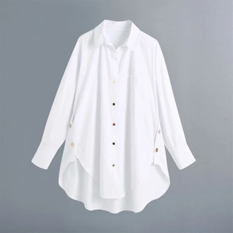 

New Women fashion golden buttons white smock blouse ladies long sleeve business shirt chic femininas blusas tops
