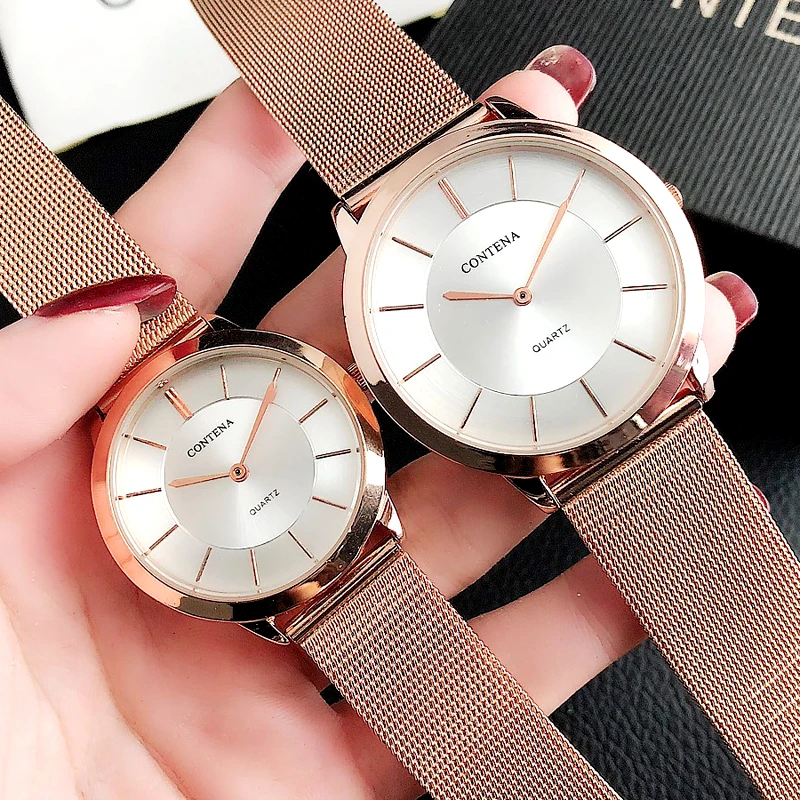 CONTENA набор часов для мужчин и женщин модные роскошные кварцевые часы розовое