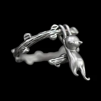 cute little cat climbing tree women rings statement jewelry accessories girl gift vintage animal silver color rings for women