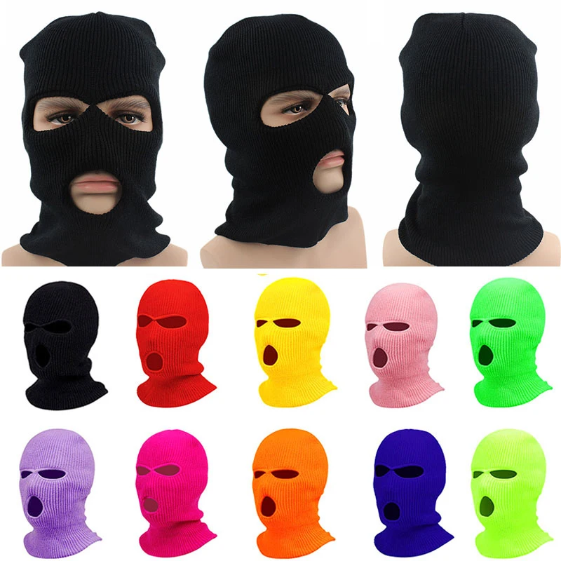 

New Fashion Three-hole Windproof Mask Winter Warm Outdoor Sports Full Face Hat Simple Solid Color Masks Hat Soft Knitted Cap