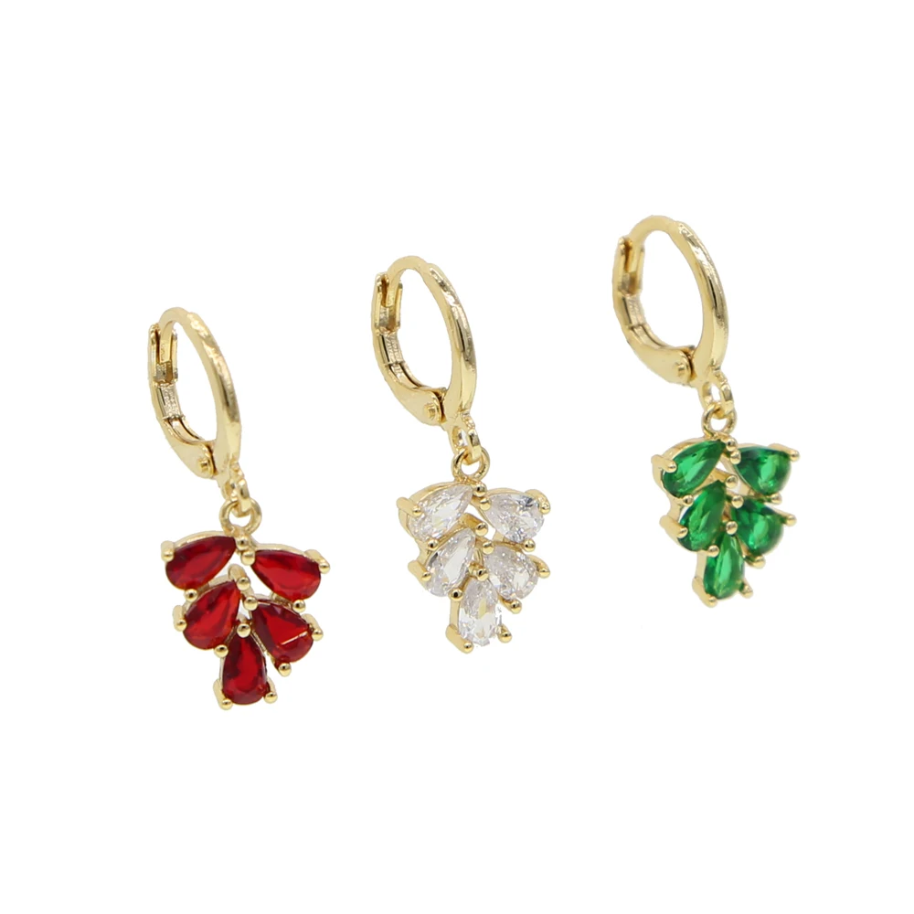 Shinny Water Drop red green CZ Zirconia Leaf Hook Dangle Earrings For Women Fashion Anniversary Bridal Wedding Jewelry | Украшения и