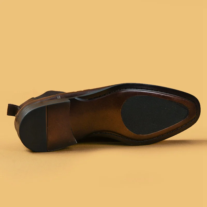 Мужские ботильоны из натуральной кожи с острым носком на высоком каблуке|Ботинки