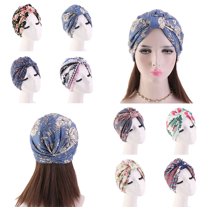 Шапка тюрбан Женская эластичная головной убор с цветочным принтом в