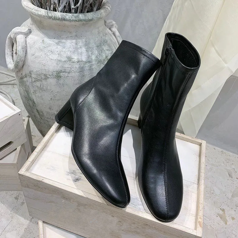 Зимние ботинки женские осенние ботильоны на среднем каблуке Botas Mujer кожаные