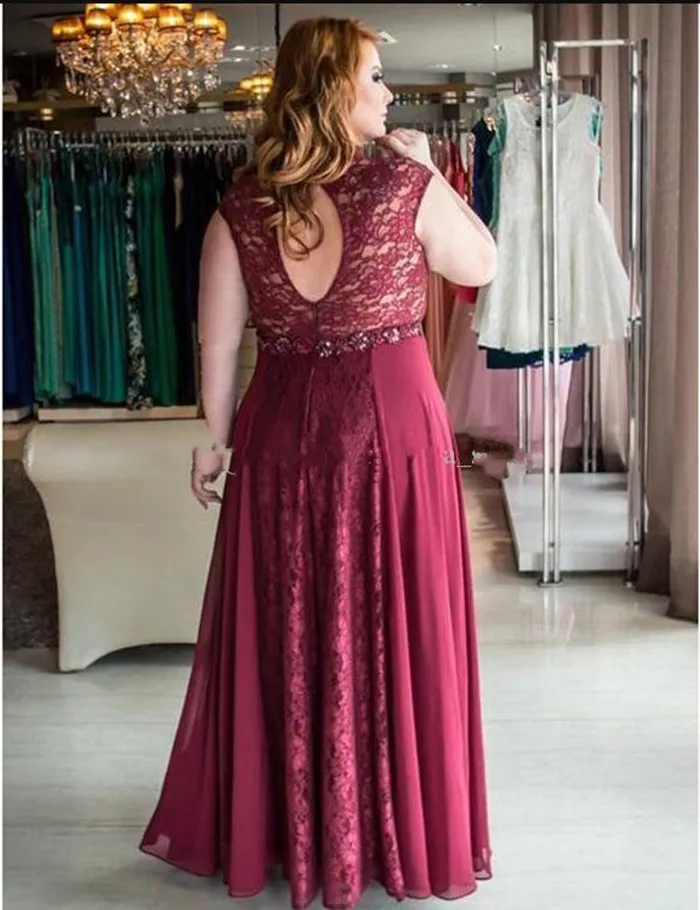 Dark Red Plus Size Formal Mother Of The Bride Dresses Keyhole Back Long Lace Prom Party Customized For Special Occasion | Свадьбы и