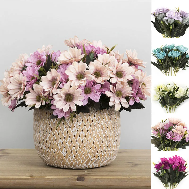 

Fashion 5 Branch 10 Heads Artificial Flowers Vintage Oil Painting Style Fake Daisy Bouquet Home Garden Dining Table Wedd Decor