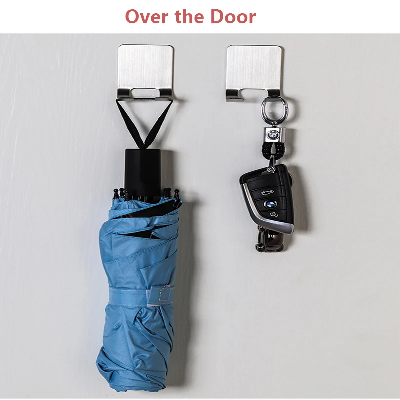 

5PCS No Drilling Shaver Holder Key Hook Towel Hanger Stainless Steel Wall Adhesive Razor Rack Storage Shelf for Bathroom Kitchen